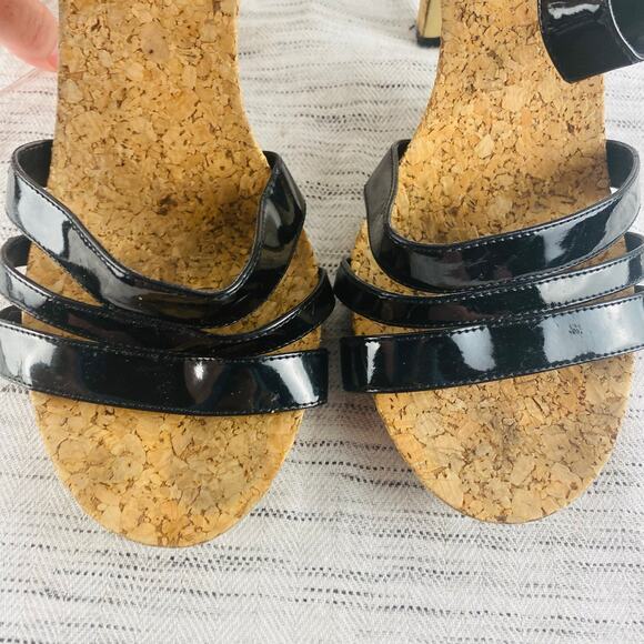 Nine‎ West Richardson Black Patent Leather Strappy Heel Sandal Size 7.5 - Picture 2 of 9